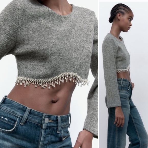 Zara Gray Marled Jewel Soft Sweatshirt - Picture 5 of 16